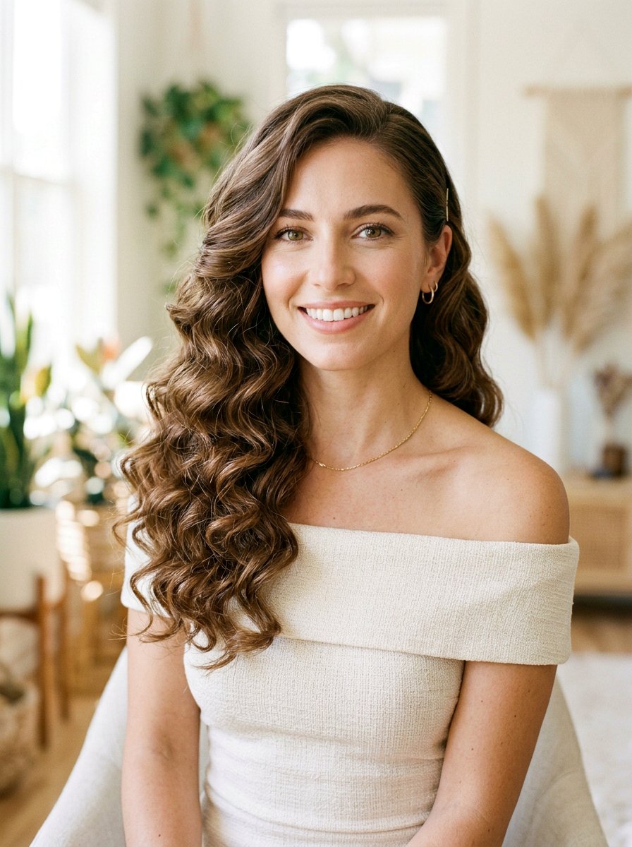 Side Swept Curls - 20 cute hairstyle for family dinner - 20 cute hairstyle for family dinner