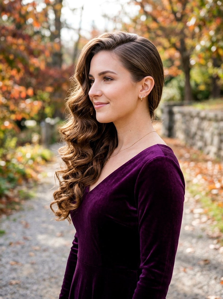 Side Swept Curls - 20 office hairstyle for mature women over 50 - 20 office hairstyle for mature women over 50