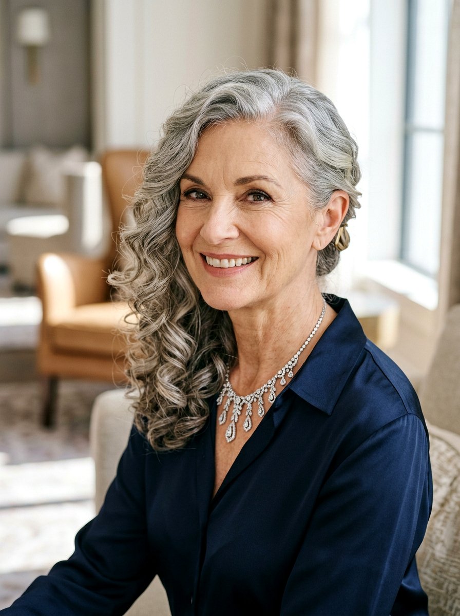 Side Swept Curls - 20 older women wedding guest hair ideas - 20 older women wedding guest hair ideas