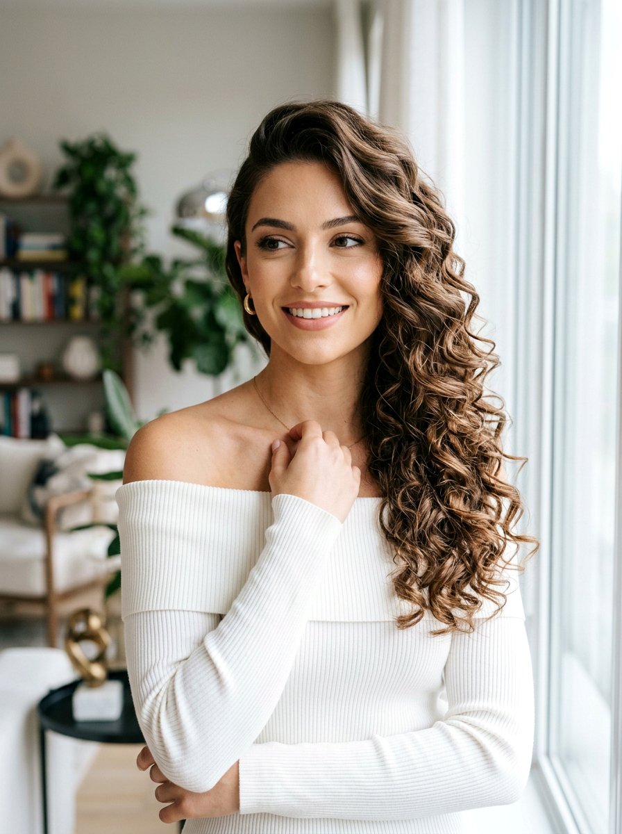 Side Swept Curls - 20 simple hairstyle for birthday brunch - 20 simple hairstyle for birthday brunch