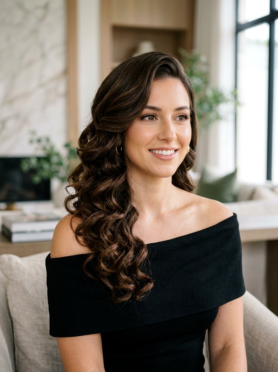 Side Swept Curls - 20 soft glam hairstyle for graduation - 20 soft glam hairstyle for graduation