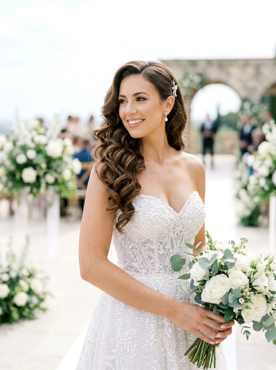 Side Swept Curls - 20 wedding hairstyles for fine thin hair - 20 wedding hairstyles for fine thin hair