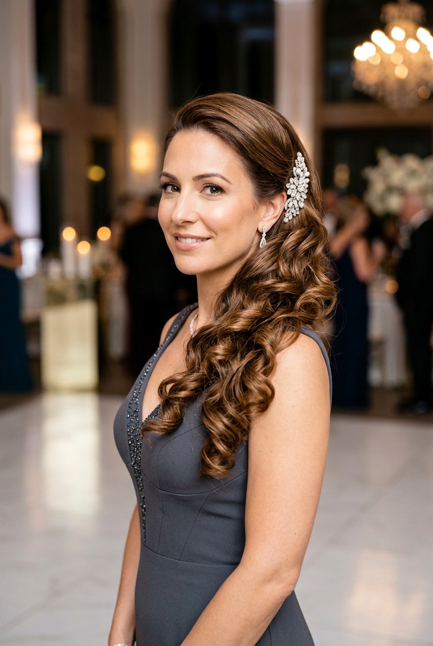 Side Swept Curls - 20 mother of the bride long hairstyles - 20 mother of the bride long hairstyles
