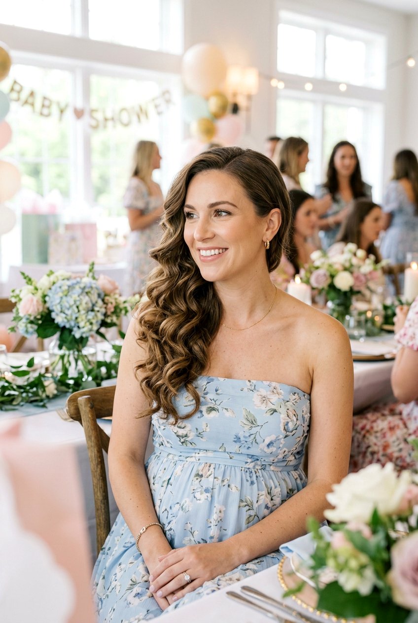 Side Swept Curls Baby Shower Hair - 20 baby shower curls hairstyle - 20 baby shower curls hairstyle