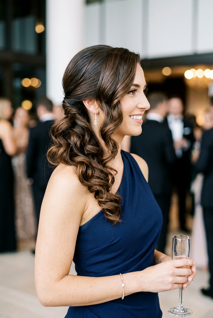 Side Swept Curls Cocktail Hairstyle - 20 cocktail party hairstyles - 20 cocktail party hairstyles