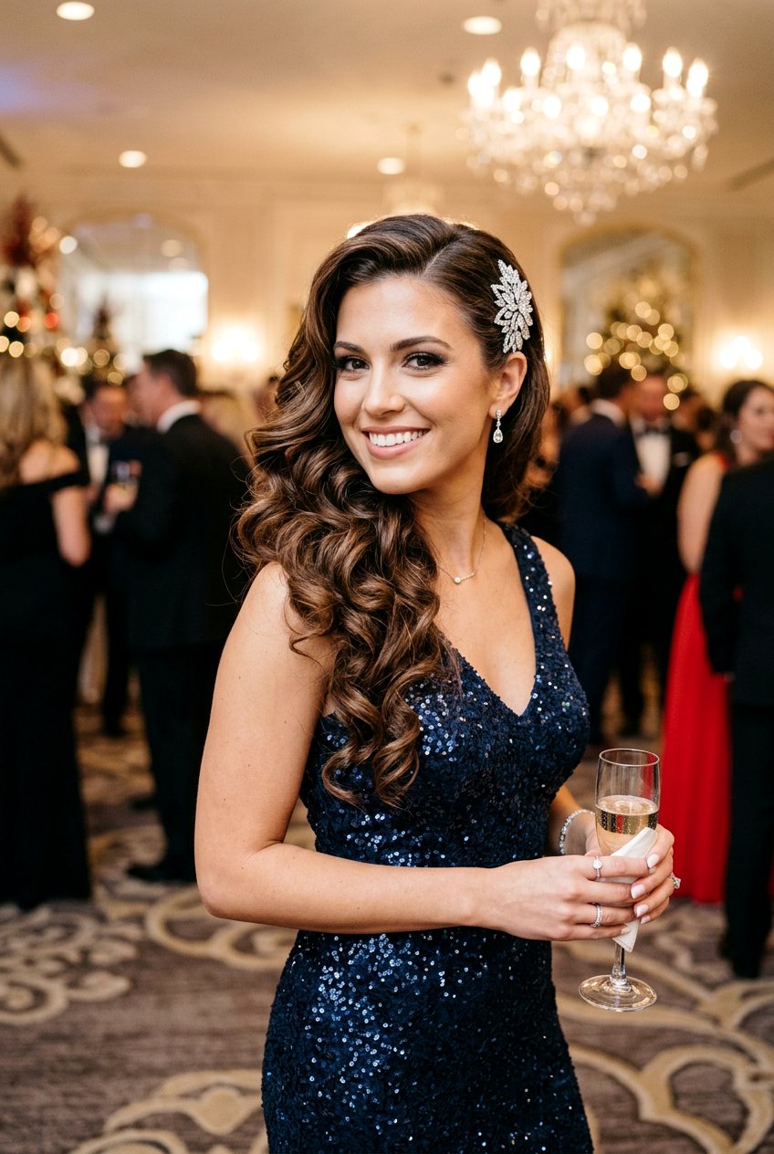 Side Swept Curls For Party - 20 party hairstyles for long hair - 20 party hairstyles for long hair