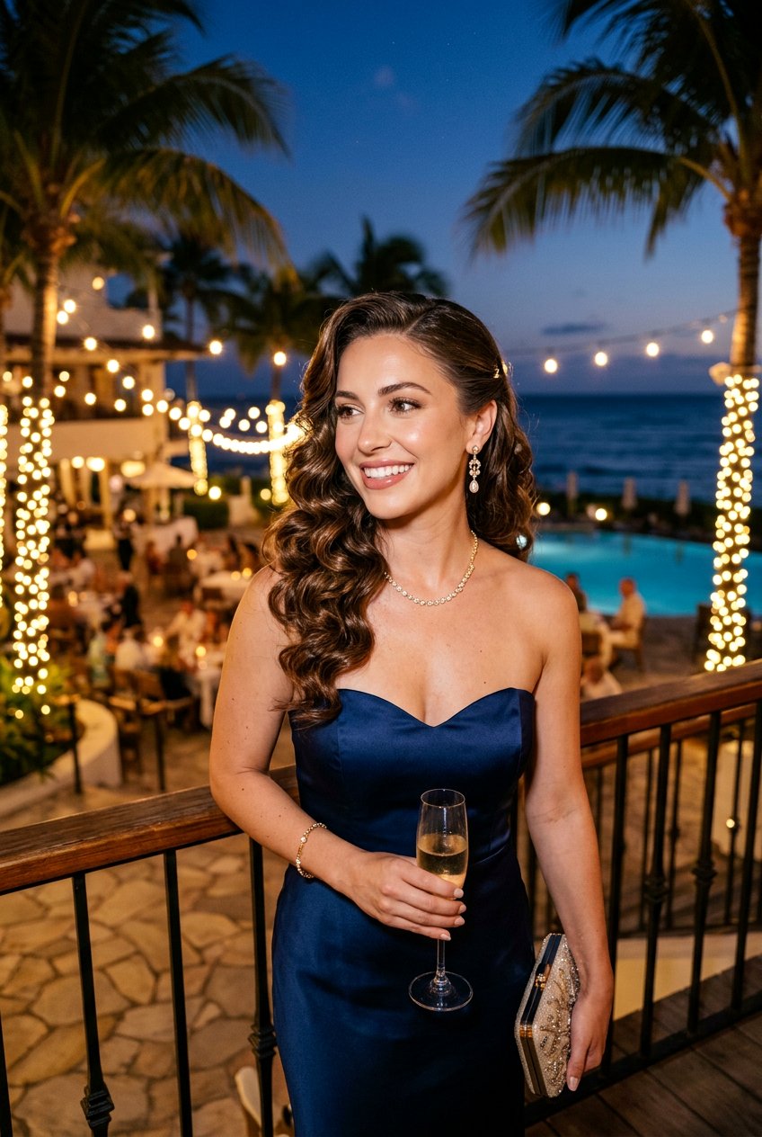 Side Swept Curls For Vacation Nights - 20 vacation dinner hairstyles - 20 vacation dinner hairstyles