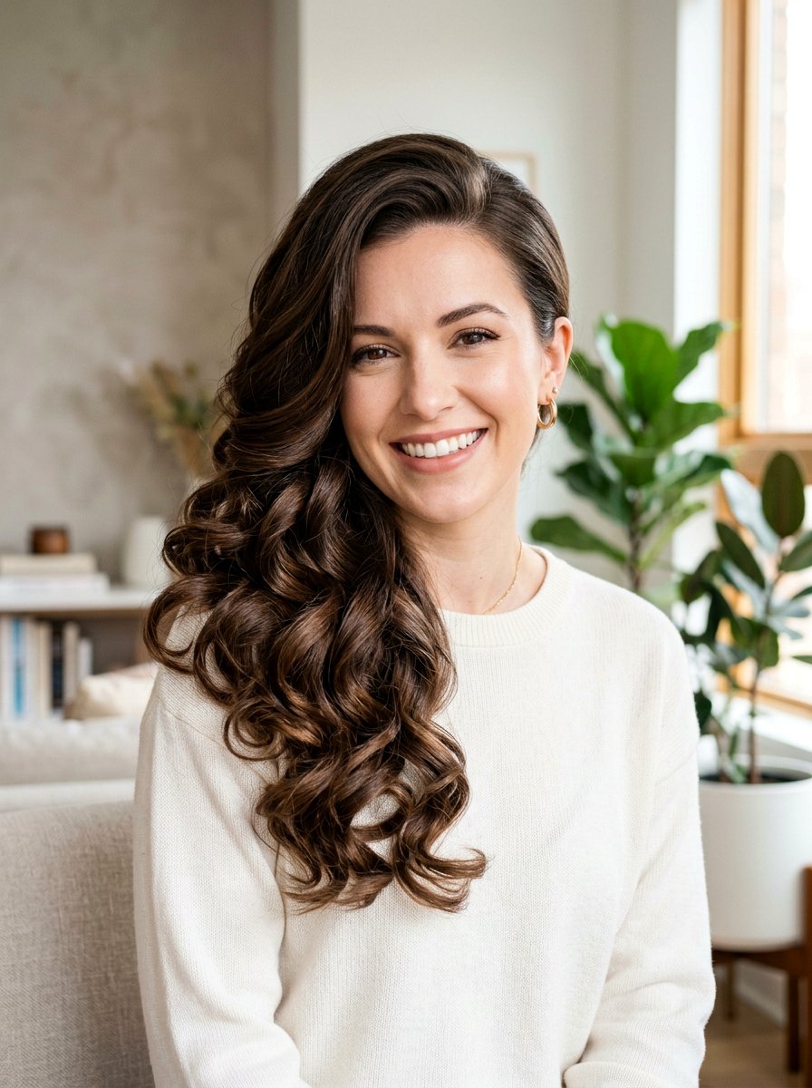 Side Swept Curls Long Thick Hair - 20 wedding hairstyles for long thick hair - 20 wedding hairstyles for long thick hair