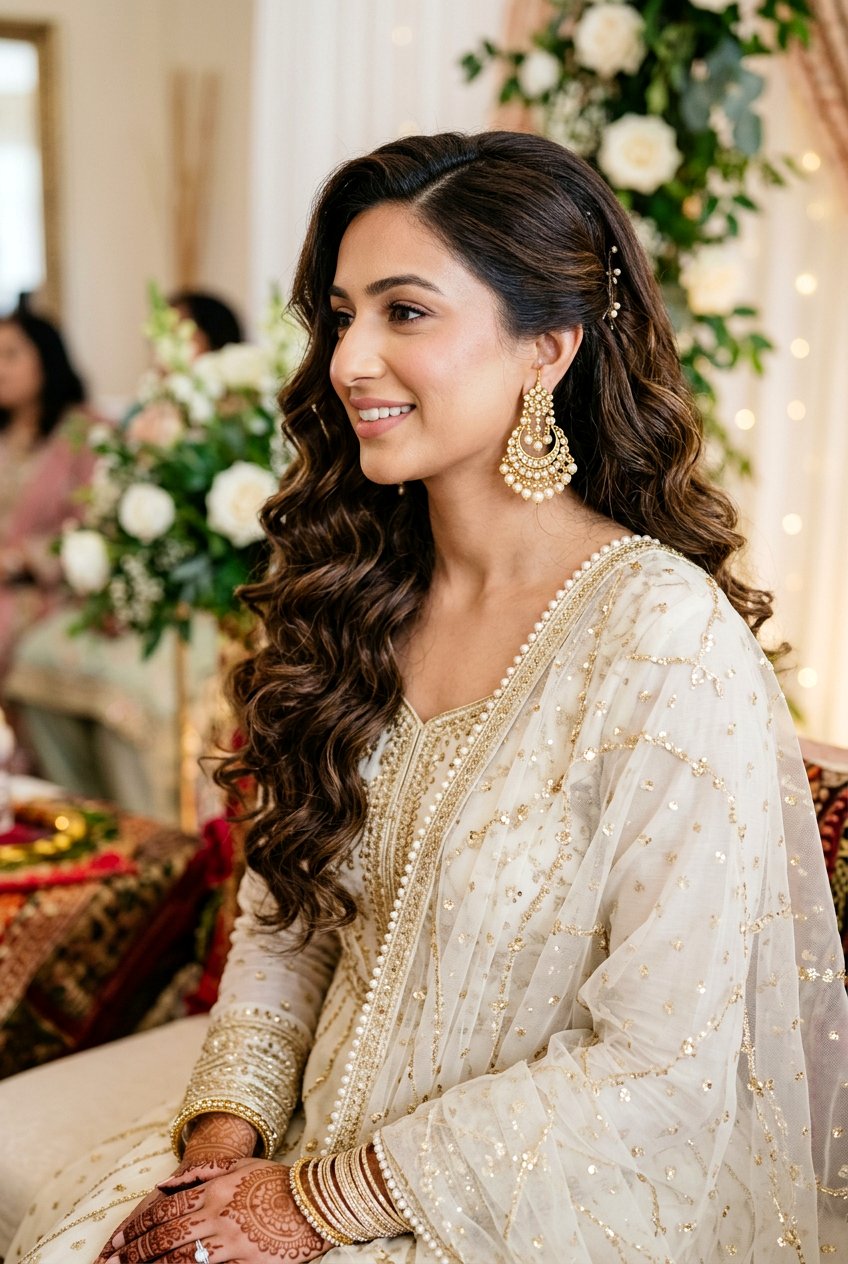 Side Swept Curls Nikah Hairstyle - 20 simple nikah hairstyles - 20 simple nikah hairstyles