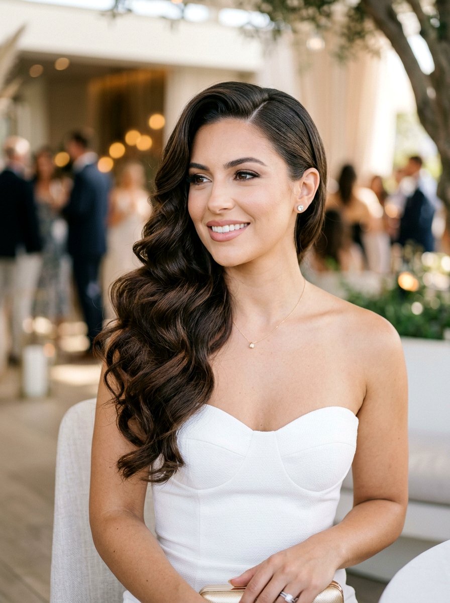 Side Swept Curls Soft Glam Hair - 20 soft glam hairstyle for birthday party - 20 soft glam hairstyle for birthday party