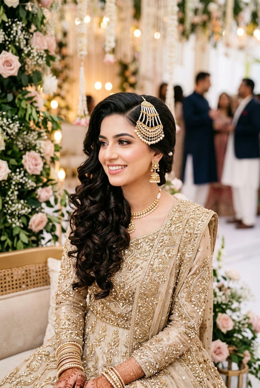 Side Swept Curls Walima Hairstyle - 20 walima hairstyles - 20 walima hairstyles