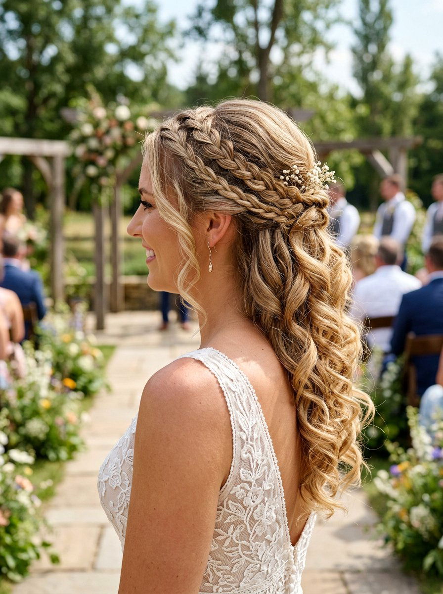 Side Swept Curls With Double Braids - 20 side swept curls for bride - 20 side swept curls for bride