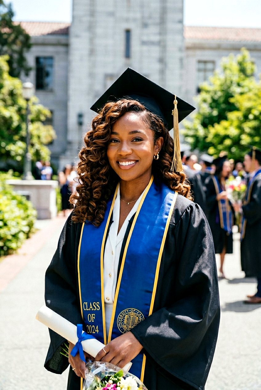 Side Swept Curls With Graduation Cap - 20 graduation curls with cap - 20 graduation curls with cap