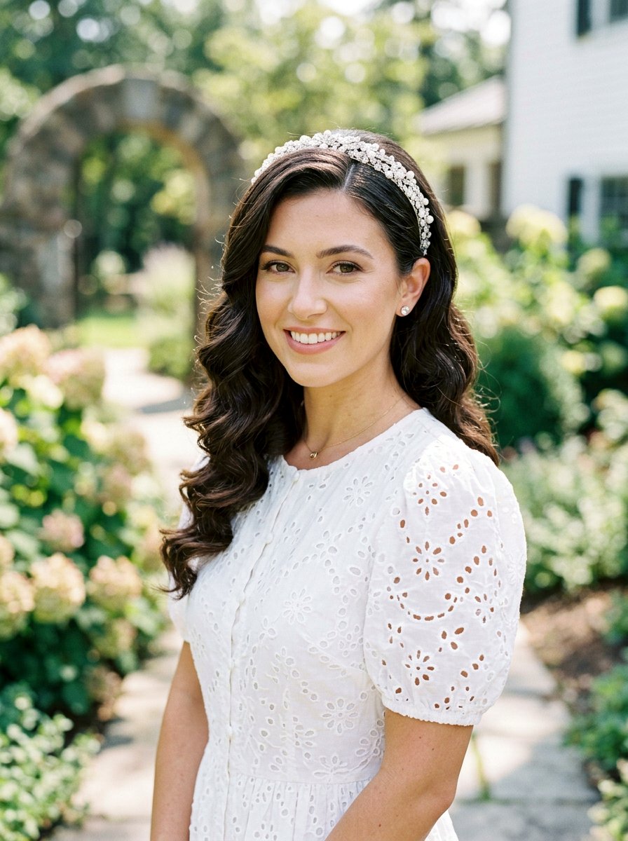 Side Swept Curls With Headband - 20 side swept curls for bride - 20 side swept curls for bride