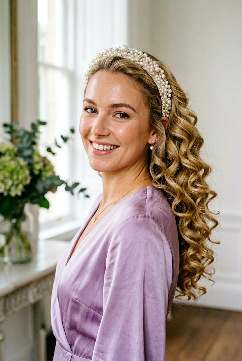 Side Swept Curls With Headband - 20 side swept curls for wedding guest - 20 side swept curls for wedding guest