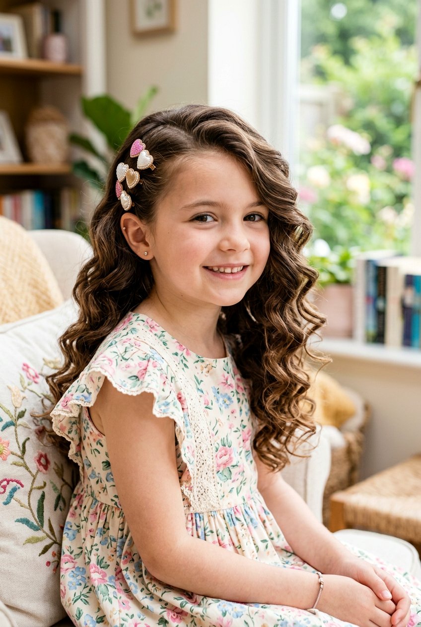 Side Swept Curls With Heart Clips - 20 valentine hairstyles for girls - 20 valentine hairstyles for girls