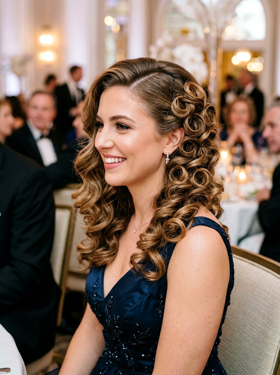 Side Swept Curls With Pinned Curls - 20 prom side swept curls hairstyle - 20 prom side swept curls hairstyle