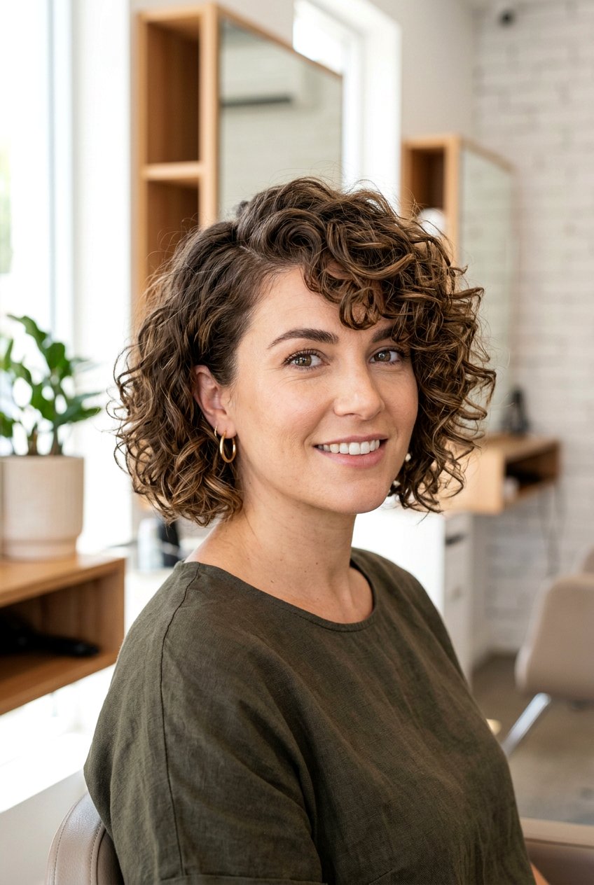 Side Swept Curly Fringe Bob - 20 curly fringe haircut women - 20 curly fringe haircut women