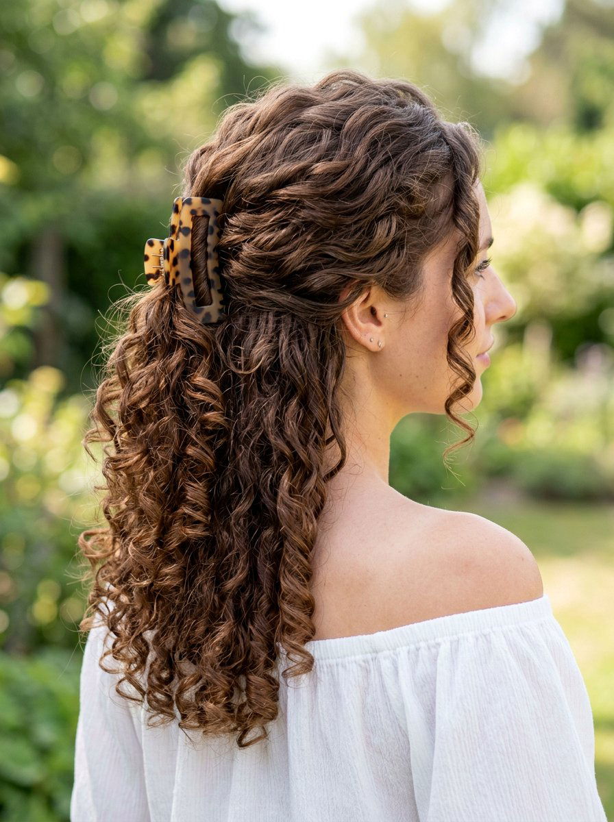 Side Swept Curly Half Up Claw Clip - 20 claw clip half up for curly hair - 20 claw clip half up for curly hair