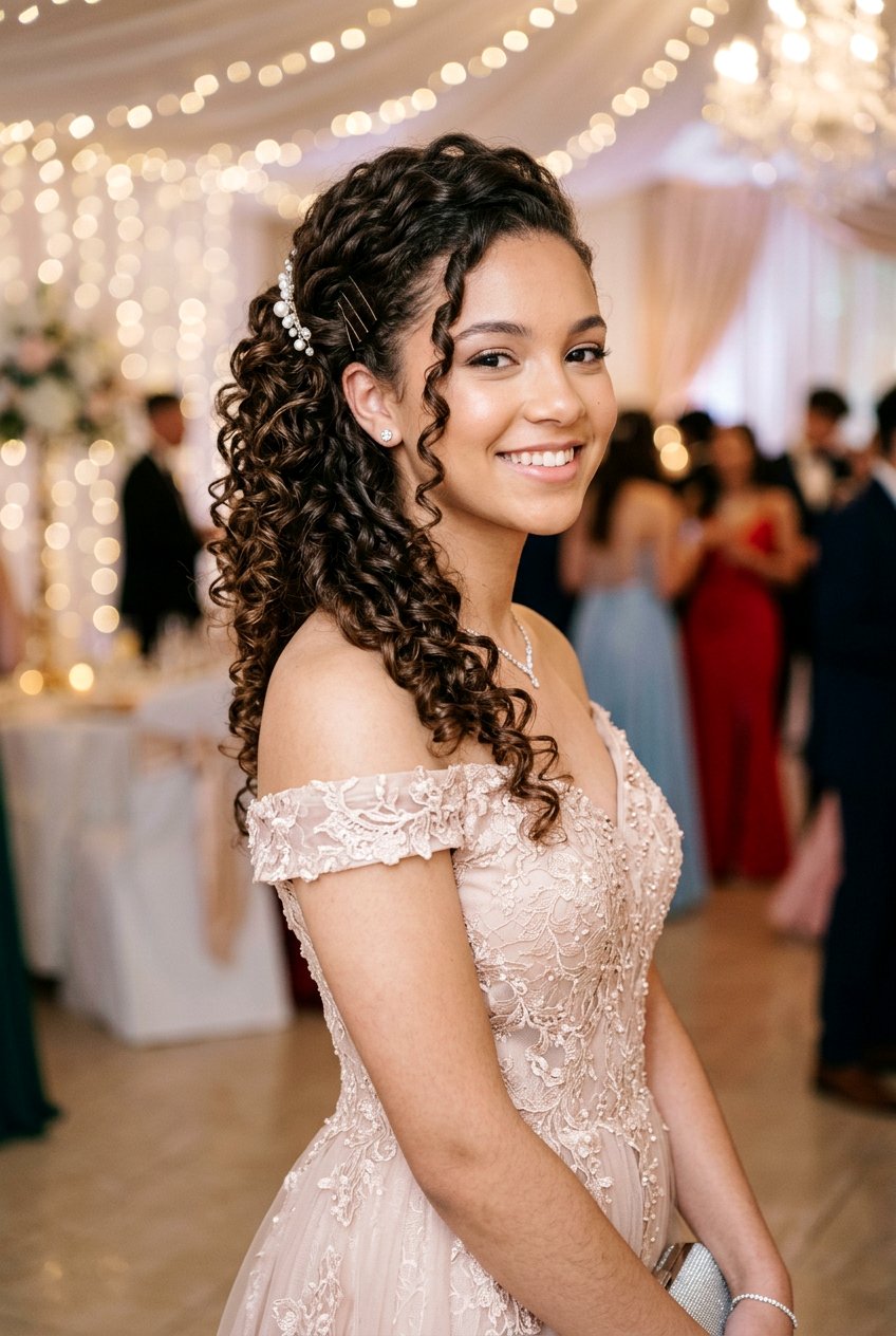 Side Swept Curly Homecoming Updo - 20 elegant homecoming updo - 20 elegant homecoming updo