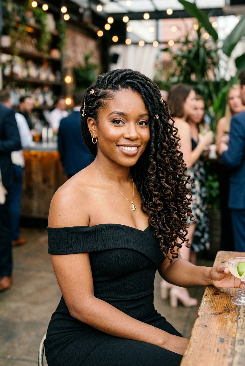 Side Swept Curly Locs - 20 loc styles with curls - 20 loc styles with curls