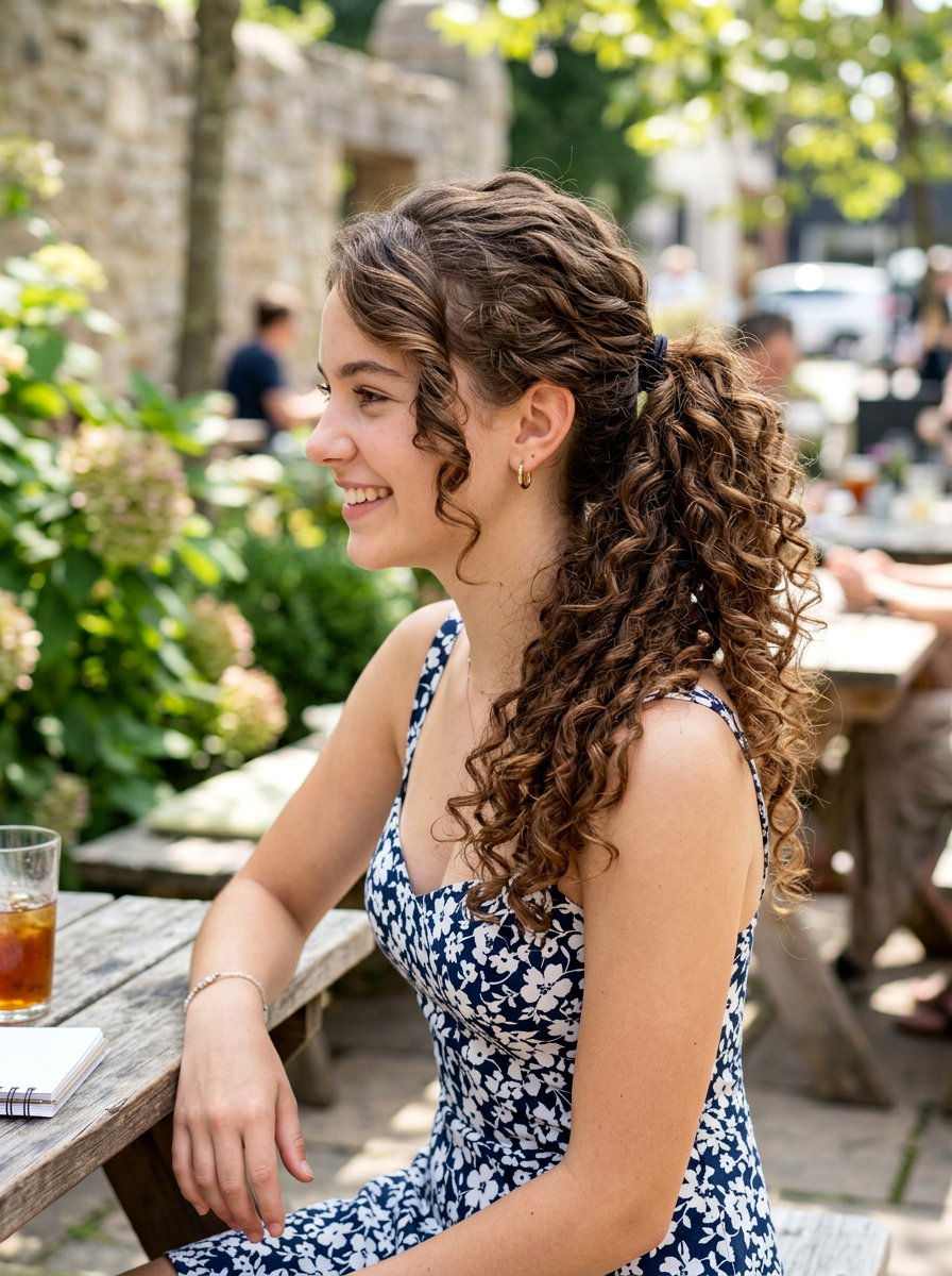 Side Swept Curly Ponytail - 20 cute hairstyle for teenage girls curls - 20 cute hairstyle for teenage girls curls