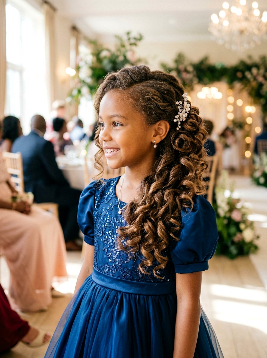 Side Swept Curly Updo - 20 pageant updo for little girls