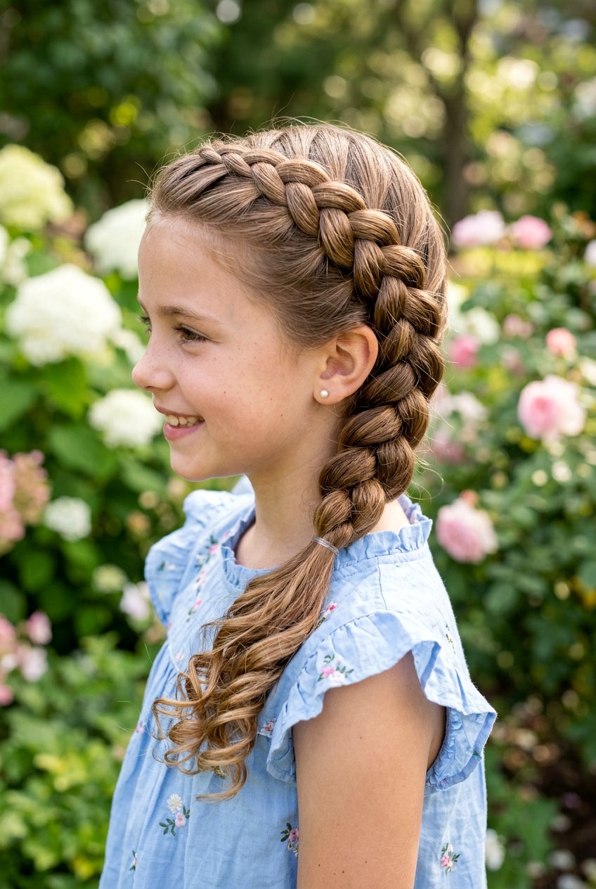Side Swept Dutch Braid For Girl - 20 little girls party hairstyle with braids - 20 little girls party hairstyle with braids