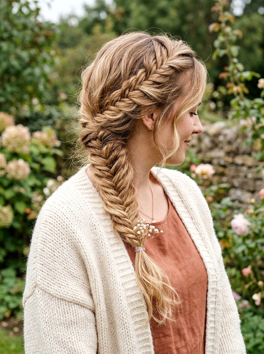 Side Swept Fishtail Braid - 20 cute hairstyle for shopping day - 20 cute hairstyle for shopping day