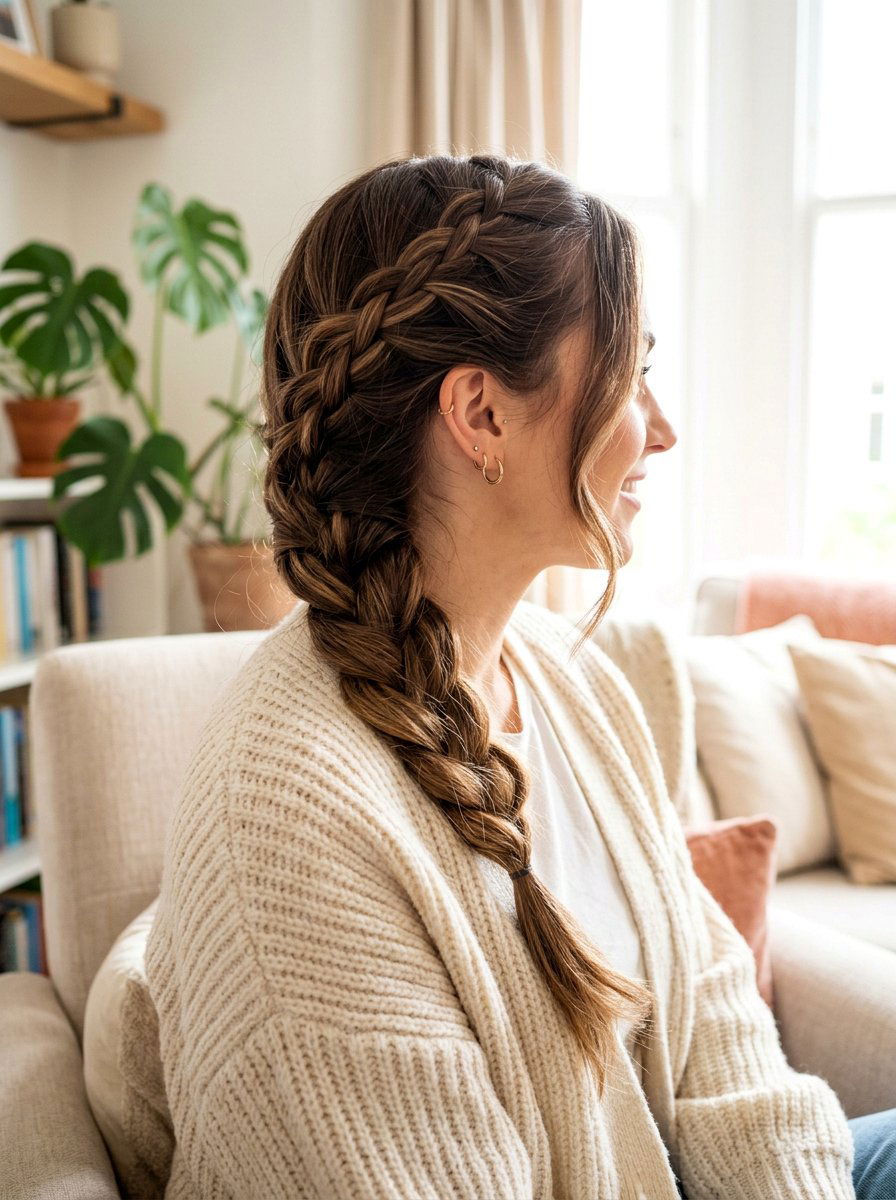 Side Swept French Braid - 20 cute hairstyle for coffee date - 20 cute hairstyle for coffee date