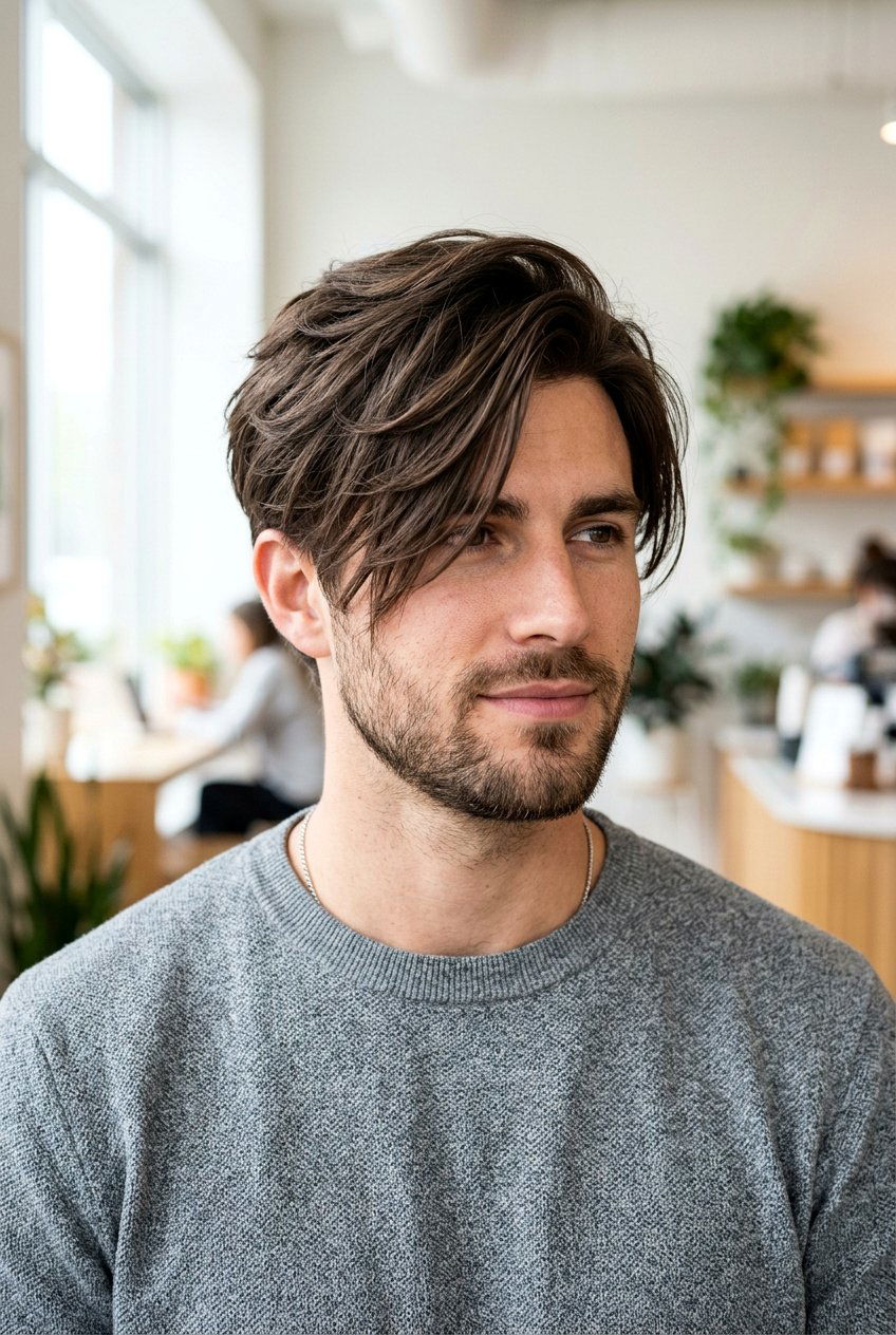 Side Swept Fringe - 20 mens haircut for longer face shape - 20 men’s haircut for longer face shape