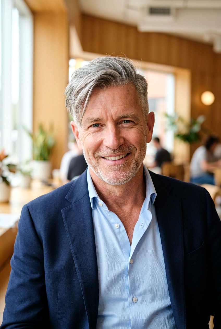 Side Swept Fringe Gray Haircut - 20 men gray hairstyle for older professionals - 20 men gray hairstyle for older professionals