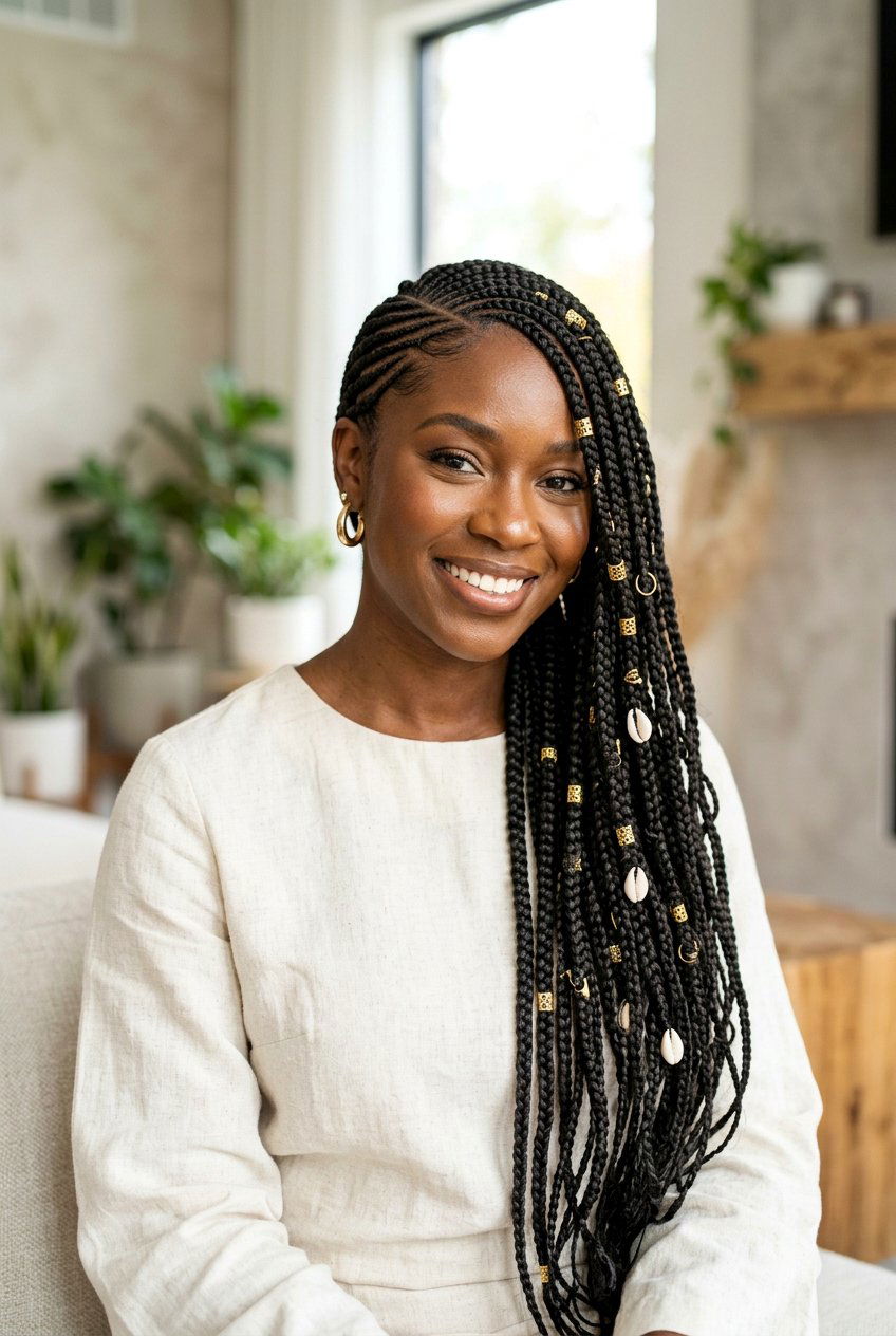 Side Swept Fulani Braids - 20 fulani braids hairstyles - 20 fulani braids hairstyles