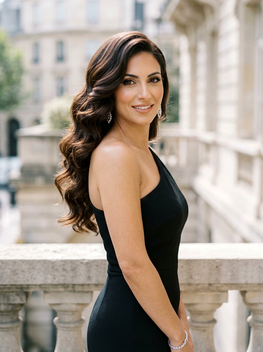 Side Swept Glamour Curls - 20 party hairstyle for black dress - 20 party hairstyle for black dress