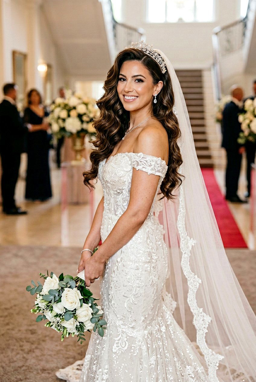 Side Swept Glamour Curls - 20 bridal hairstyle for veil and tiara - 20 bridal hairstyle for veil and tiara