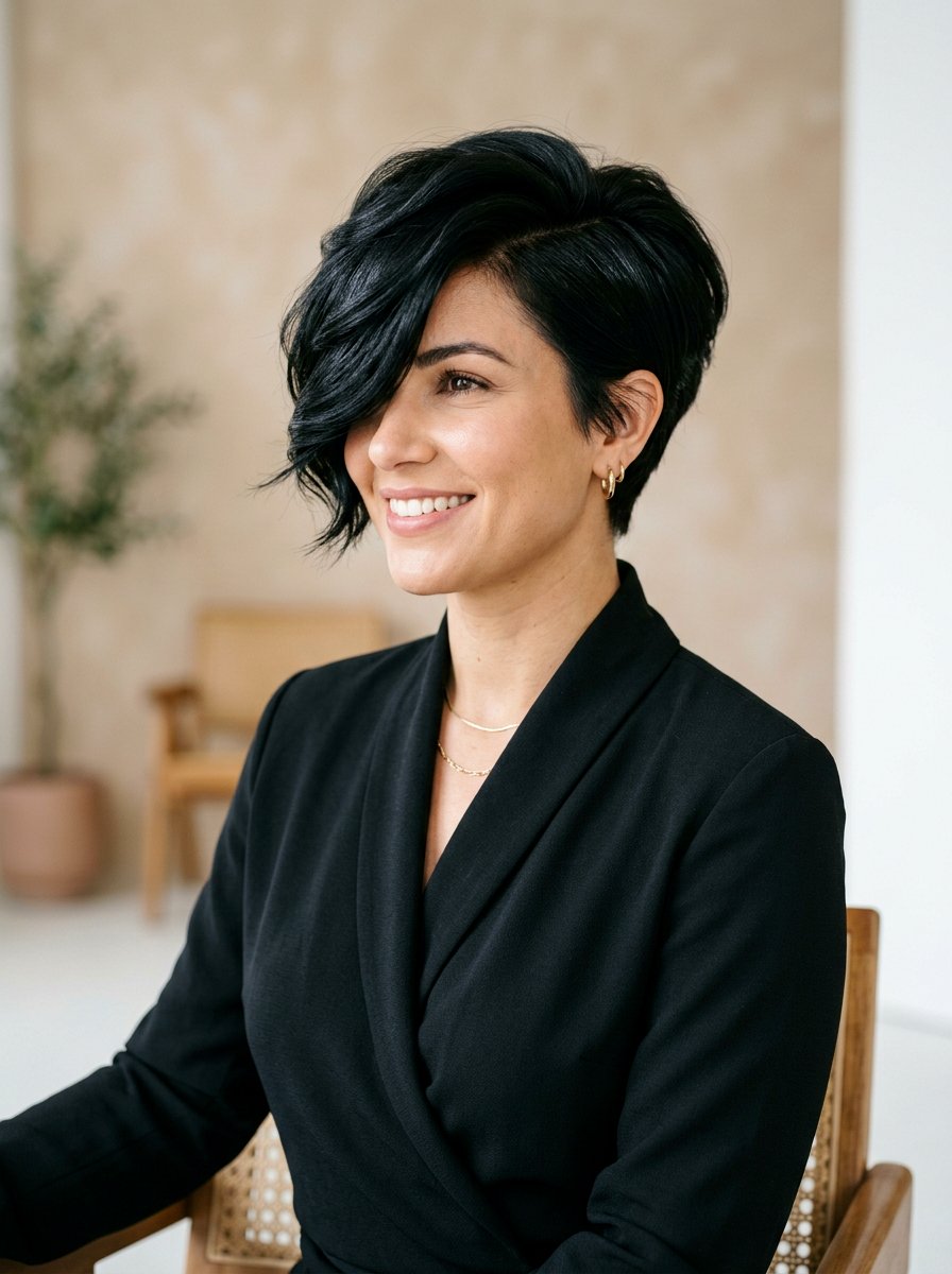 Side Swept Glossy Black Pixie Haircut - 20 glossy black pixie haircut - 20 glossy black pixie haircut