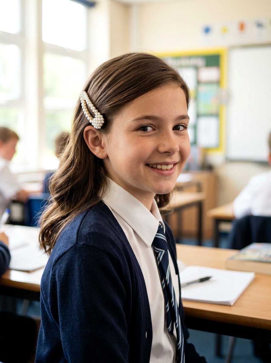 Side Swept Hairstyle With Decorative Clip - 20 simple school hairstyle with clips - 20 simple school hairstyle with clips