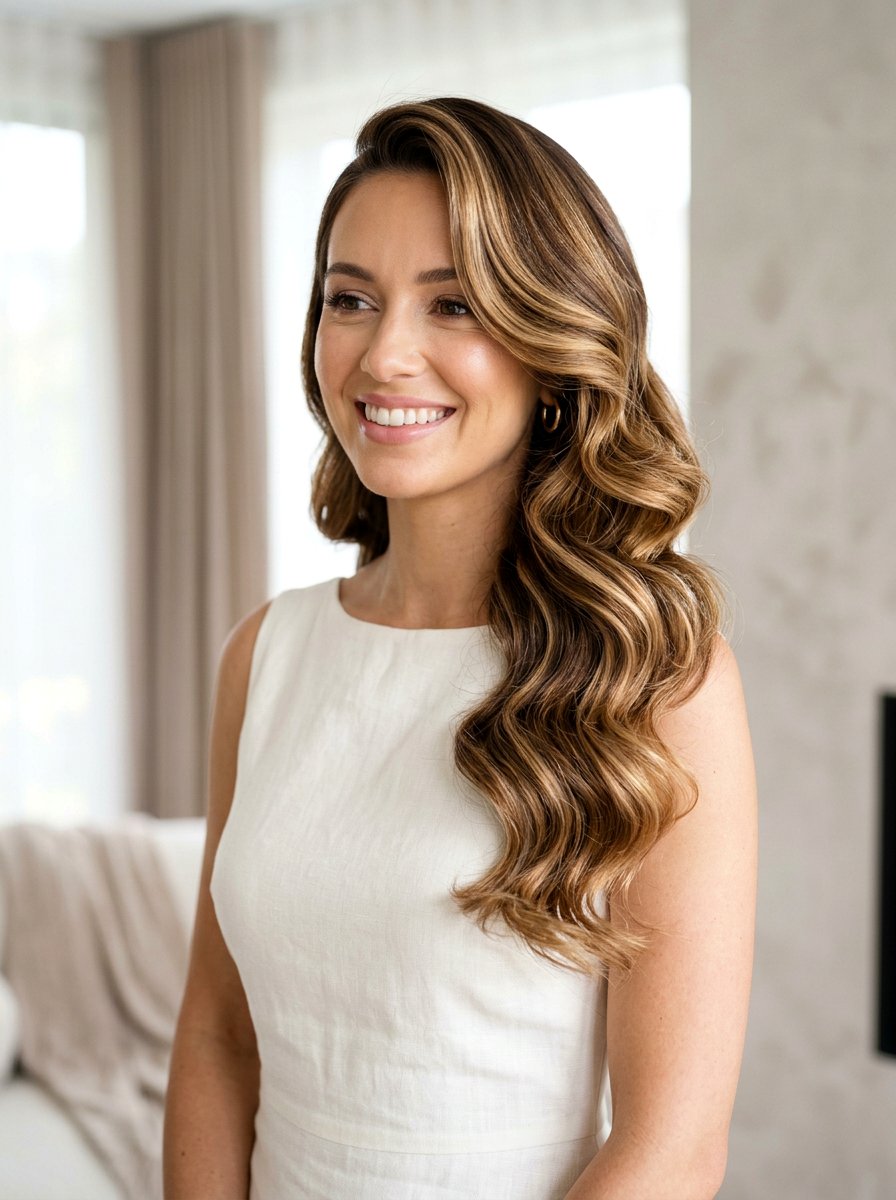 Side Swept Hollywood Curls On Highlighted Hair - 20 old hollywood side swept curls - 20 old hollywood side swept curls