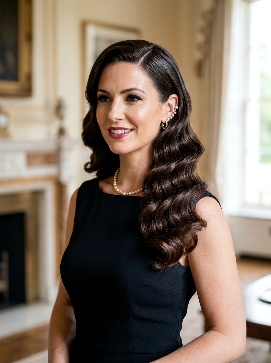 Side Swept Hollywood Curls With Defined S Waves - 20 old hollywood side swept curls - 20 old hollywood side swept curls