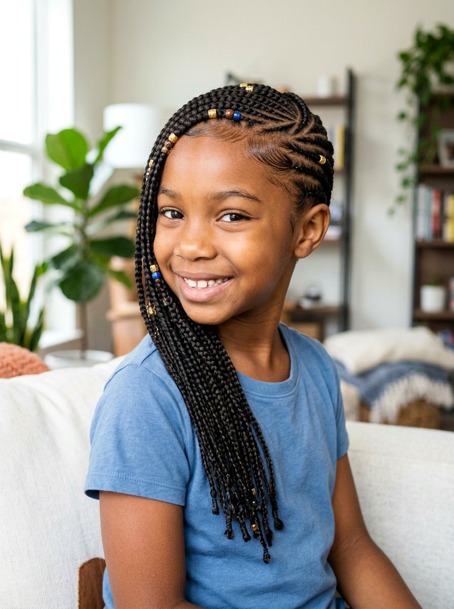 Side Swept Kids Fulani Braids - 20 kids fulani braids styles - 20 kids fulani braids styles