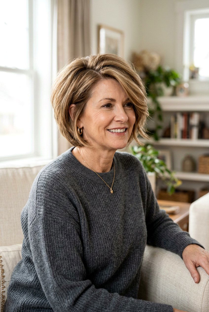 Side Swept Layered Bob - 20 low maintenance layered bob for mature women - 20 low maintenance layered bob for mature women