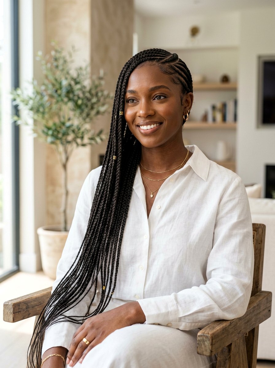 Side Swept Lemonade Braids - 20 scalp braid hairstyles for black women - 20 scalp braid hairstyles for black women