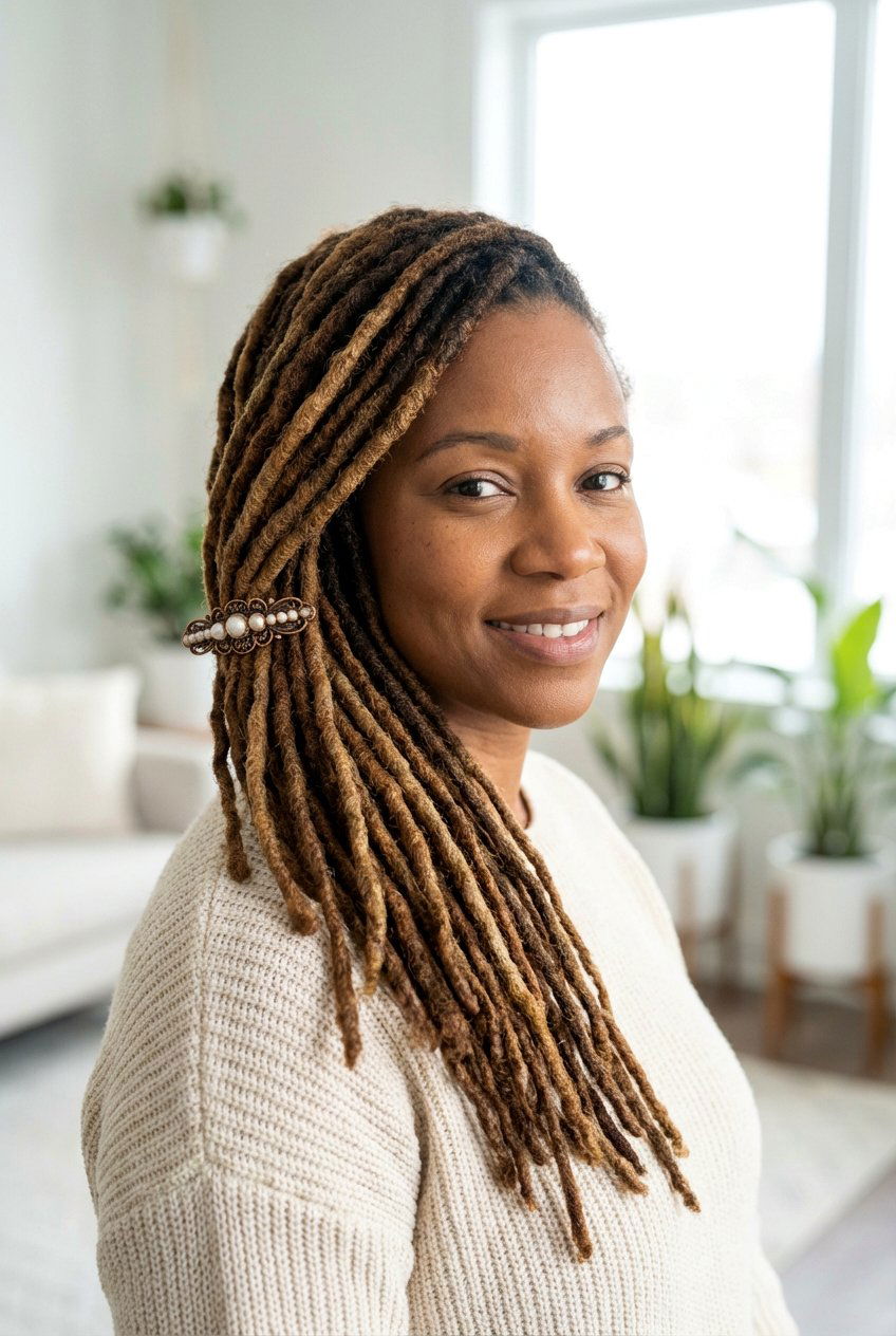 Side Swept Locs - 20 loc hairstyles for women - 20 loc hairstyles for women