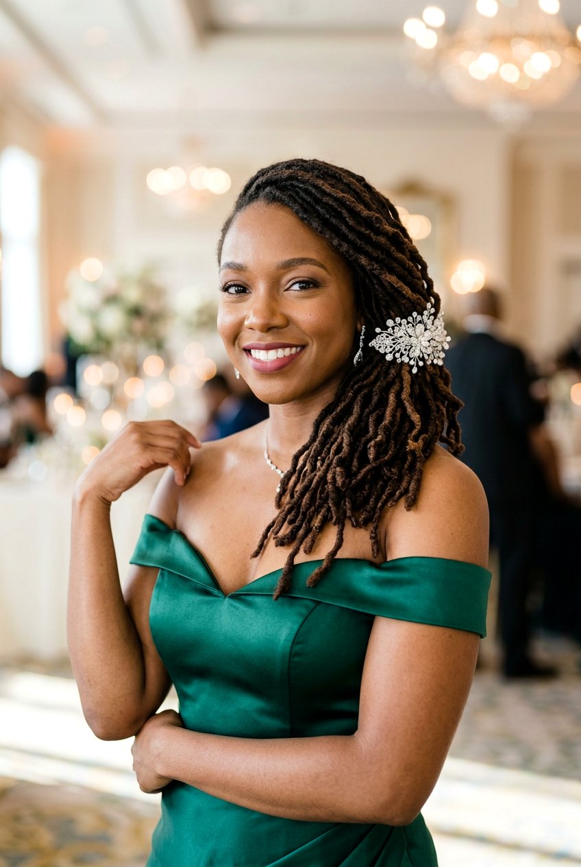 Side Swept Locs - 20 loc styles for wedding guests - 20 loc styles for wedding guests