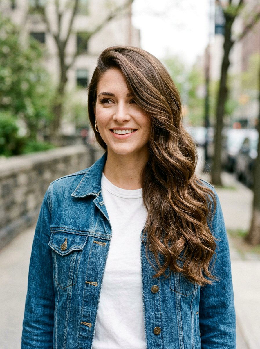 Side Swept Long Hair - 20 hairstyle to soften cheekbones women - 20 hairstyle to soften cheekbones women