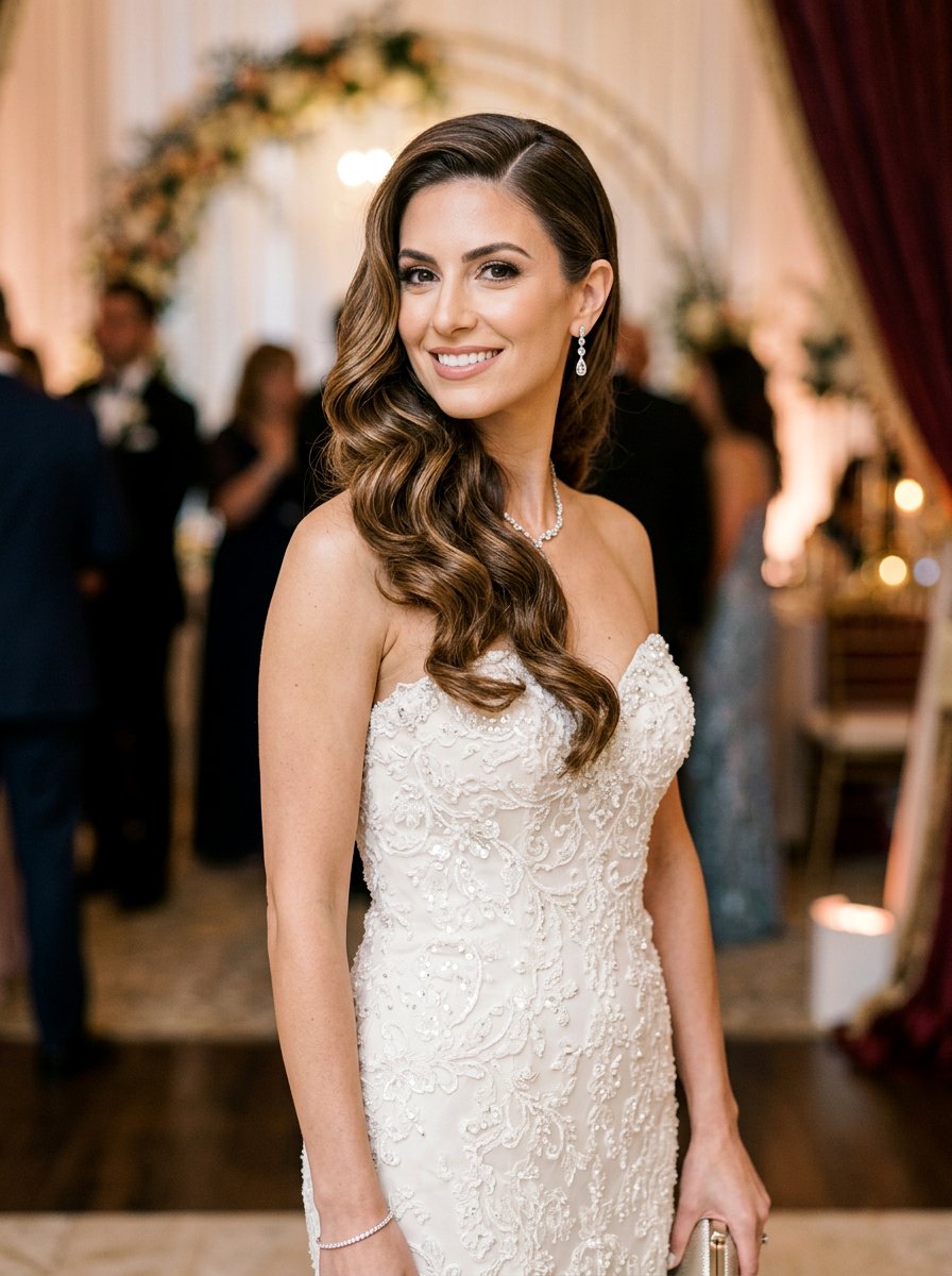 Side Swept Long Waves - 20 date night hairstyle for mature women - 20 date night hairstyle for mature women