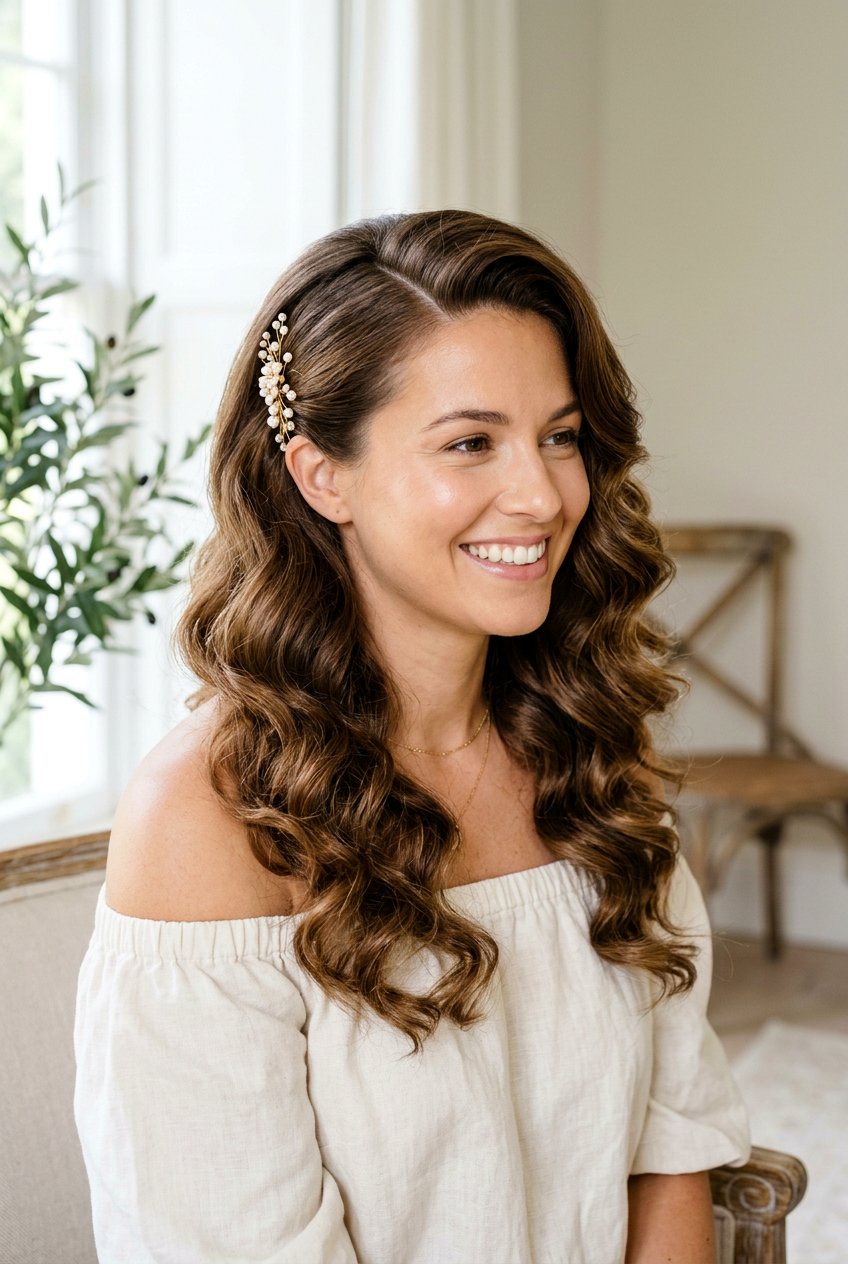 Side Swept Loose Curls - 20 simple festive hairstyles - 20 simple festive hairstyles