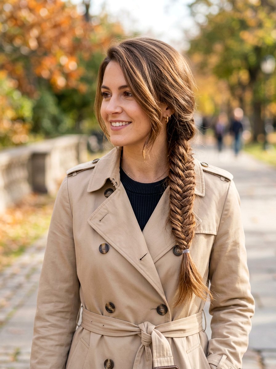 Side Swept Low Braid - 20 quick hairstyle for office commute - 20 quick hairstyle for office commute