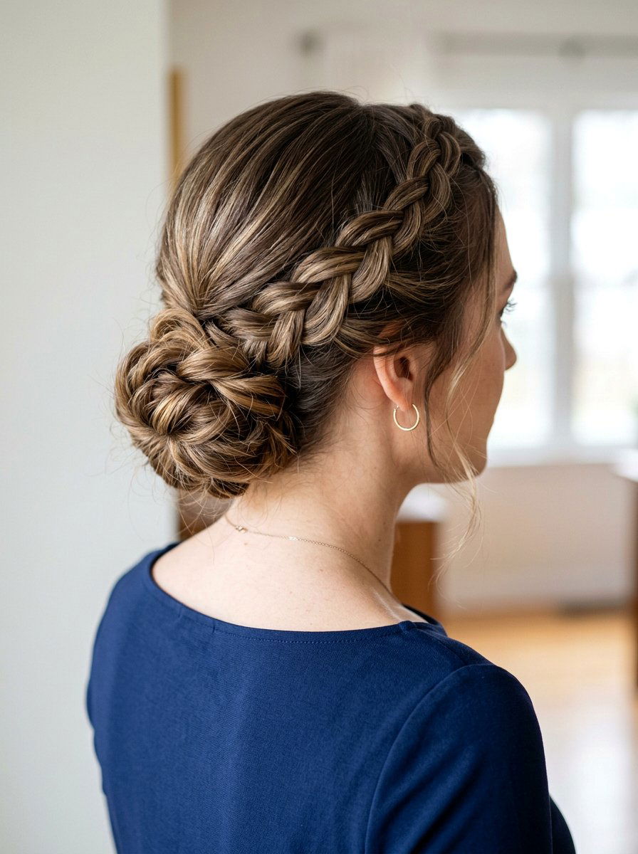 Side Swept Low Braid Bun - 20 office hairstyle with low braid bun - 20 office hairstyle with low braid bun