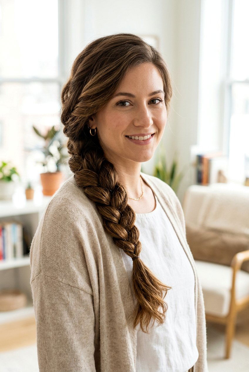 Side Swept Low Braid - 20 beach hairstyle for thick straight hair - 20 beach hairstyle for thick straight hair